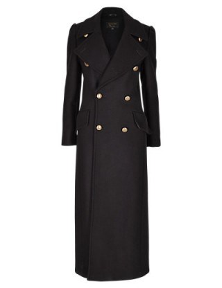 M&S – PER UNA New Speziale Wool Rich Double Breasted Overcoat black. Womens winter coats – long length outerwear – smart fashion – Mark & Spencer clothing - flipped