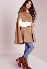 Love this chic style cape…Missguided wool cape with fur collar tan – winter capes – on-trend outerwear – warm fashion
