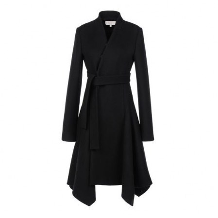 Stella McCartney Wool Melton Flore Coat black. Womens designer coats – luxury tailored outerwear – asymmetric hemline - flipped