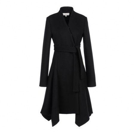 Stella McCartney Wool Melton Flore Coat black. Womens designer coats – luxury tailored outerwear – asymmetric hemline