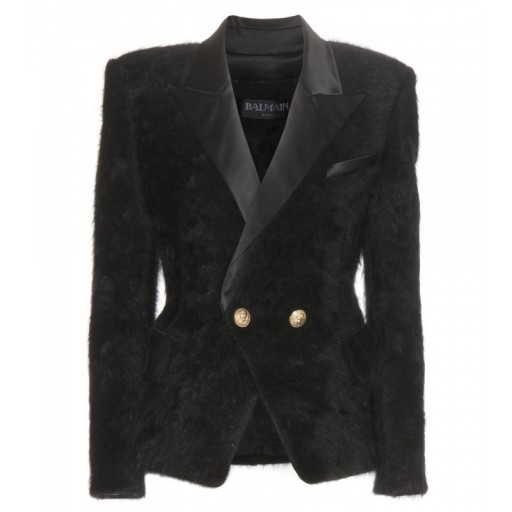 BALMAIN Wool-blend jacket black ~ structured designer jackets ~ tailored fashion ~ womens blazers ~ fluffy texure