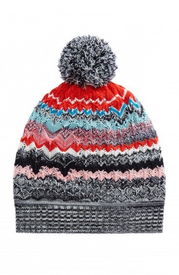 MISSONI Wool-Blend Zigzag Print Hat. Knitted pompom hats | winter accessories | patterned knitwear - flipped