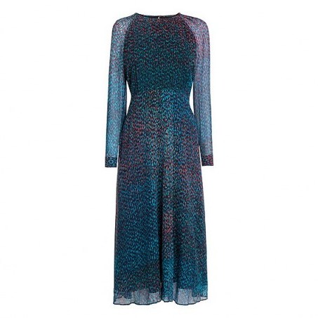 L.K. Bennett Addison Printed Silk Dress azure ~ occasion dresses ~ party fashion ~ evening wear ~ elegant style ~ long sleeves - flipped