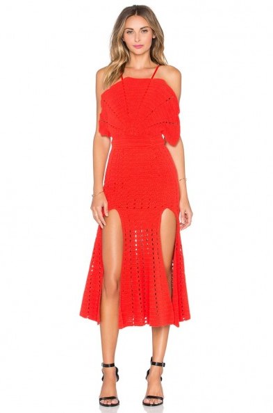 Alice McCALL – ROOM IS ON FIRE DRESS red – as worn by Perrie Edwards posted on Instagram, 26 November 2015. Celebrity fashion | star style | crochet knit dresses | what celebrities wear | knitwear | Little Mix - flipped
