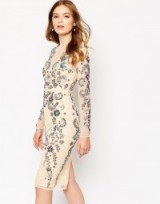 ASOS Ergonomic 3D Floral Beaded Mesh Midi Dress nude ~ flower embellishments ~ party dresses ~ occasion fashion ~ evening out