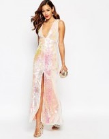 ASOS RED CARPET Deep Plunge Sequin Maxi Dress nude. Long party dresses ~ evening wear ~ going out glamour ~ sequined embellished gowns p