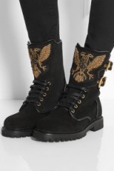BALMAIN Eagle Ranger embroidered suede boots in black – as worn by Kris Jenner out in Los Angeles, 4 November 2015. Celebrity fashion | casual star style | what celebrities wear | designer footwear
