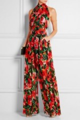 BALMAIN Pleated floral-print silk wide leg jumpsuit. Halterneck jumpsuits ~ evening fashion ~ occasion wear ~ designer clothes