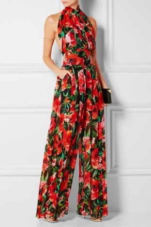 BALMAIN Pleated floral-print silk wide leg jumpsuit. Halterneck jumpsuits ~ evening fashion ~ occasion wear ~ designer clothes - flipped