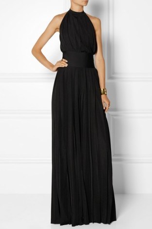 BALMAIN black pleated stretch-jersey wide leg jumpsuit with open back ~ occasion jumpsuits ~ evening fashion ~ designer clothes - flipped