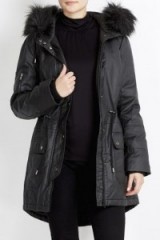 Wallis black wax cotton parka coat. Winter coats / parkas / faux fur hood / warm jackets / weekend outerwear