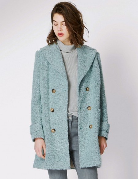 M&S PER UNA Dusty Green Bouclé Textured Coat with Wool. Winter coats / warm jackets / cosy & stylish / Marks and Spencer - flipped