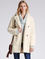 Casual chic…warm & cosy – M&S INDIGO COLLECTION Cream Faux Fur Borg Peacoat with Wool. Winter coats / warm jackets / Marks and Spencer