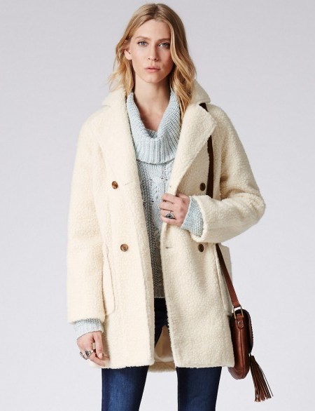 Casual chic…warm & cosy – M&S INDIGO COLLECTION Cream Faux Fur Borg Peacoat with Wool. Winter coats / warm jackets / Marks and Spencer - flipped