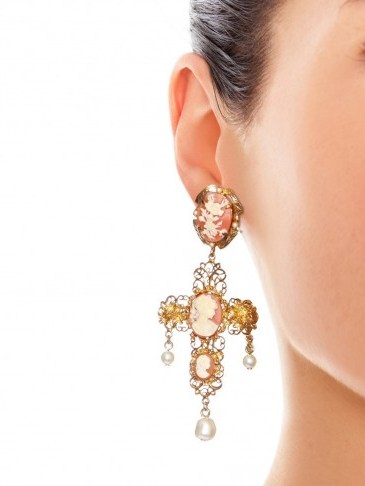 DOLCE & GABBANA Cameo embellished cross clip-on earrings ~ make a statement ~ jewellery ~ cameos ~ crosses - flipped