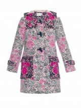 MARY KATRANTZOU Chanty Rose-Phillipe lace-overlay duffle coat pink & navy. Designer coats ~ textured fashion ~ floral prints ~ rich & ornate fabrics
