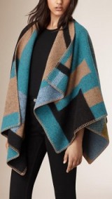 Burberry blanket poncho in dusty teal blue. Winter outerwear / designer ponchos / stylish capes / luxury wraps