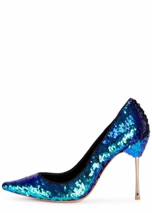 SOPHIA WEBSTER Coco iridescent sequinned pumps – as worn by Gwen Stefani out and about in New York, 27 October 2015. Star style | celebrity fashion | designer high heels | sequinned court shoes | what celebrities wear - flipped
