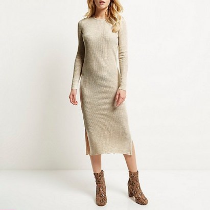 RIVER ISLAND – Cream knitted bodycon midi dress. Winter dresses / knitwear / day fashion / casual style - flipped