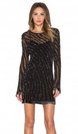 DEBY DEBO – Devon Black Embellished Dress covered in sequins & a fringe bead detail ~ semi sheer party dresses ~ special occasion fashion ~ sequins & beads ~ evening glitz and glamour