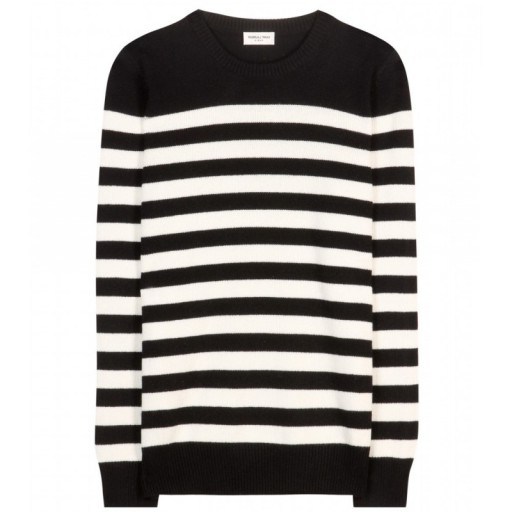 SAINT LAURENT Striped cashmere sweater – as worn by Penelope Cruz out and about in Milan, Italy, November 2015. Celebrity fashion | casual star style | designer knitwear | what celebrities wear | luxury sweaters - flipped