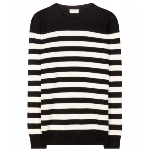 SAINT LAURENT Striped cashmere sweater – as worn by Penelope Cruz out and about in Milan, Italy, November 2015. Celebrity fashion | casual star style | designer knitwear | what celebrities wear | luxury sweaters