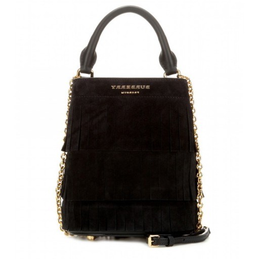 BURBERRY PRORSUM Black Fringed suede bucket bag. Designer bags / fringe design / luxury accessories / chic handbags p - flipped