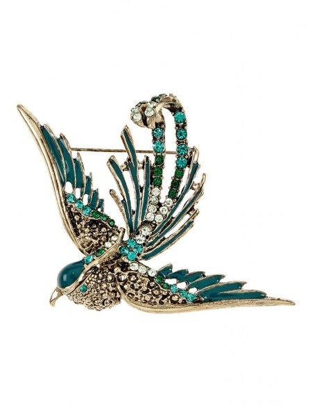 M&S Collection Green Diamanté Mocking Bird Brooch. Brooches / birds / fashion jewellery / accessories / Marks and Spencer - flipped