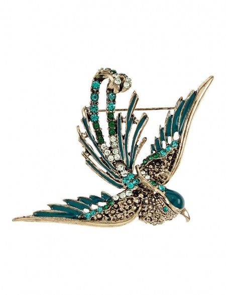 M&S Collection Green Diamanté Mocking Bird Brooch. Brooches / birds / fashion jewellery / accessories / Marks and Spencer