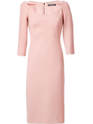 DOLCE & GABBANA fitted midi dress in pink – as worn by Monica Bellucci leaving her hotel in NYC for her appearance on the Today show, 5 November 2015. Celebrity fashion | designer pencil dresses | what celebrities wear | star style