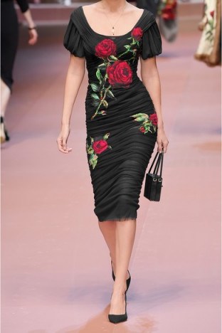 DOLCE & GABBANA Floral-appliquéd silk-blend tulle dress black. Italian fashion ~ luxury ~ chic style ~ fitted dresses ~ feminine form ~ red roses - flipped