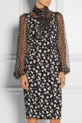 DOLCE & GABBANA Pussy-bow floral-print crepe and georgette dress. Luxury dresses ~ feminine style ~ Italian fashion ~ sheer sleeves