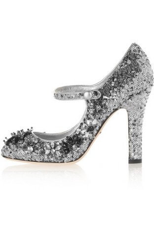 DOLCE & GABBANA Sequined velvet Mary Jane pumps silver. embellished Mary Janes ~ sequins ~ luxury shoes ~ designer high heels ~ Italian fashion - flipped