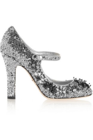 DOLCE & GABBANA Sequined velvet Mary Jane pumps silver. embellished Mary Janes ~ sequins ~ luxury shoes ~ designer high heels ~ Italian fashion