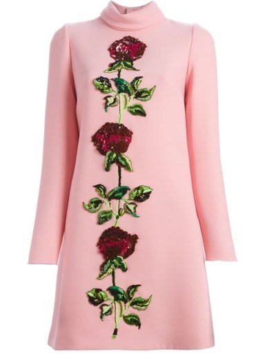 DOLCE & GABBANA pink sequinned rose dress. Italian fashion ~ luxury ~ embellished dresses ~ sequins ~ red roses ~ feminine style - flipped