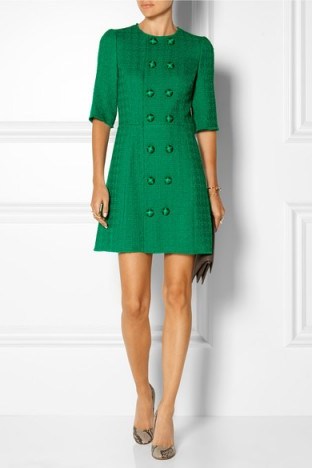 DOLCE & GABBANA Wool-blend tweed mini dress emerald green. chic style ~ Italian fashion ~ luxury dresses - flipped