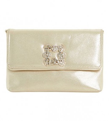 DUNE Bree brooch-detail metallic clutch gold leather – metallics – evening bags – occasion handbags - flipped