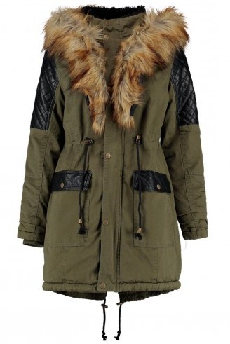 boohoo Eloise faux fur collar & leather look trim Parka – winter coats – casual style – fashion - flipped