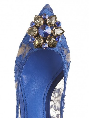 DOLCE & GABBANA Embellished lace pumps ~ jewelled shoes ~ blue lace ~ chic style - flipped