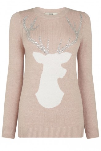 This is so cute!…OASIS Embellished Stag Knit natural. Christmas jumpers / Xmas knitwear / sparkle sweaters / reindeer sweater / winter fashion / knitted tops