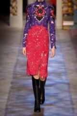 ERDEM Orlanda guipure lace dress ~ red and purple lace ~ occasion dresses ~ high neck ~ semi sheer ~ luxury ~ designer evening fashion