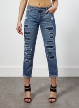 Miss Selfridge Esther mid wash rip and repair boyfriend jean ~ weekend style ~ ripped denim ~ destroyed jeans ~ casual fashion