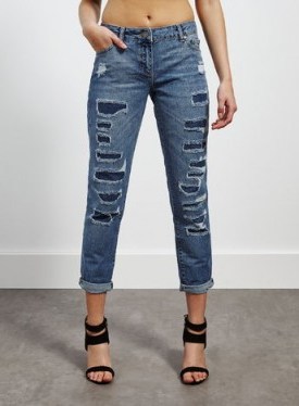 Miss Selfridge Esther mid wash rip and repair boyfriend jean ~ weekend style ~ ripped denim ~ destroyed jeans ~ casual fashion - flipped