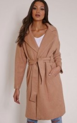 PrettyLittleThing Evangeline camel belted wool trench coat – winter coats – chic outerwear – oversized design – relaxed fit – fashion – classic style
