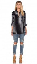 FAITHFULL THE BRAND – Stevie Tilbury Stripe Shirt in Navy, Taupe & White – as worn by Kourtney Kardashian out in Beverly Hills, 27 November 2015. Celebrity fashion | oversized shirts | what celebrities wear | star style p