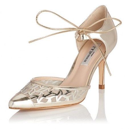 L.K. Bennett Fauna Metallic Leather Courts white – champagne ~ party shoes ~ evening heels ~ front tie ~ cut out style ~ metallic ~ luxe occasion accessories - flipped