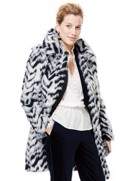 Glam it up!…M&S COLLECTION Faux Fur Chevron Overcoat in black & white. Winter coats / glamorous outerwear / warm fashion / stylish & cosy / Marks and Spencer - flipped