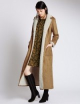 M&S LIMITED EDITION Camel Faux Suede Collared Neck Shearling Coat. Winter coats / warm outerwear / Marks and Spencer / longline / womens fashion