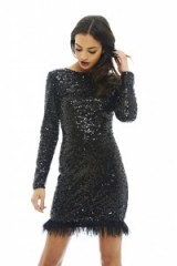 AX Paris feathered edge sequin dress black – lbd – embellished party dresses – going out glamour – sparkling evening fashion