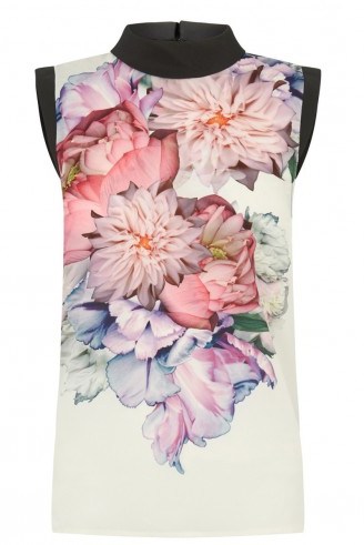 OASIS – Photographic floral placement roll neck top ~ flower printed tops ~ high neck fashion ~ sleeveless - flipped